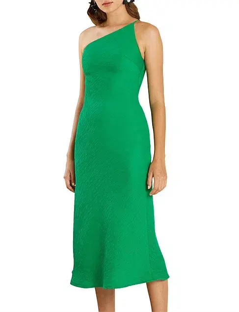 By Johnny Asymmetric Crimp Bias Midi Dress Green Size 14 - Image 2