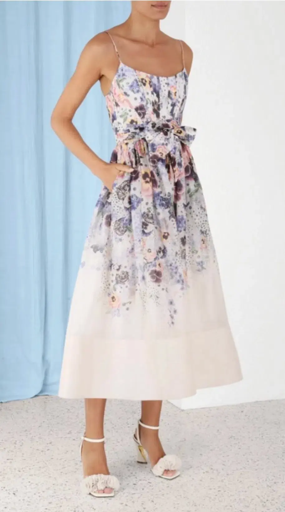 Zimmermann Tama Corset Midi Dress Purple Pansy Floral Print Size 2 / 12 AU - Image 5