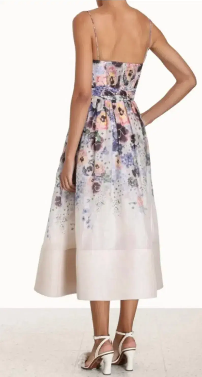 Zimmermann Tama Corset Midi Dress Purple Pansy Floral Print Size 2 / 12 AU - Image 6