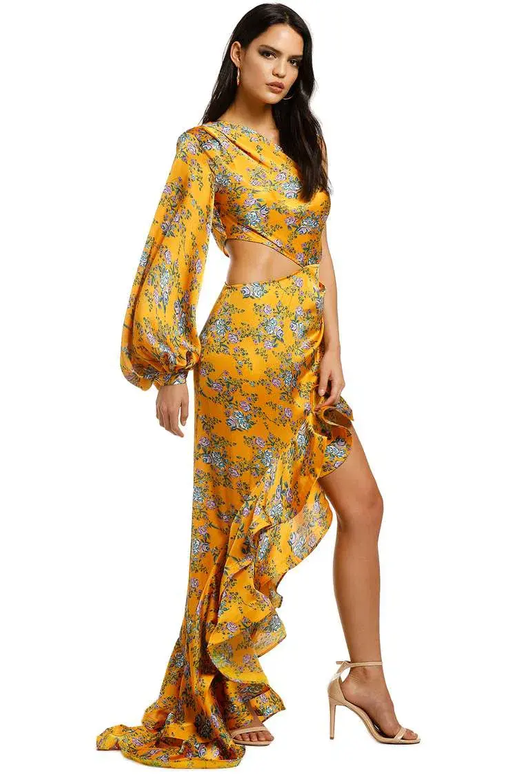Bronx and Banco Hanna Gown Yellow Floral Size 8 - Image 2