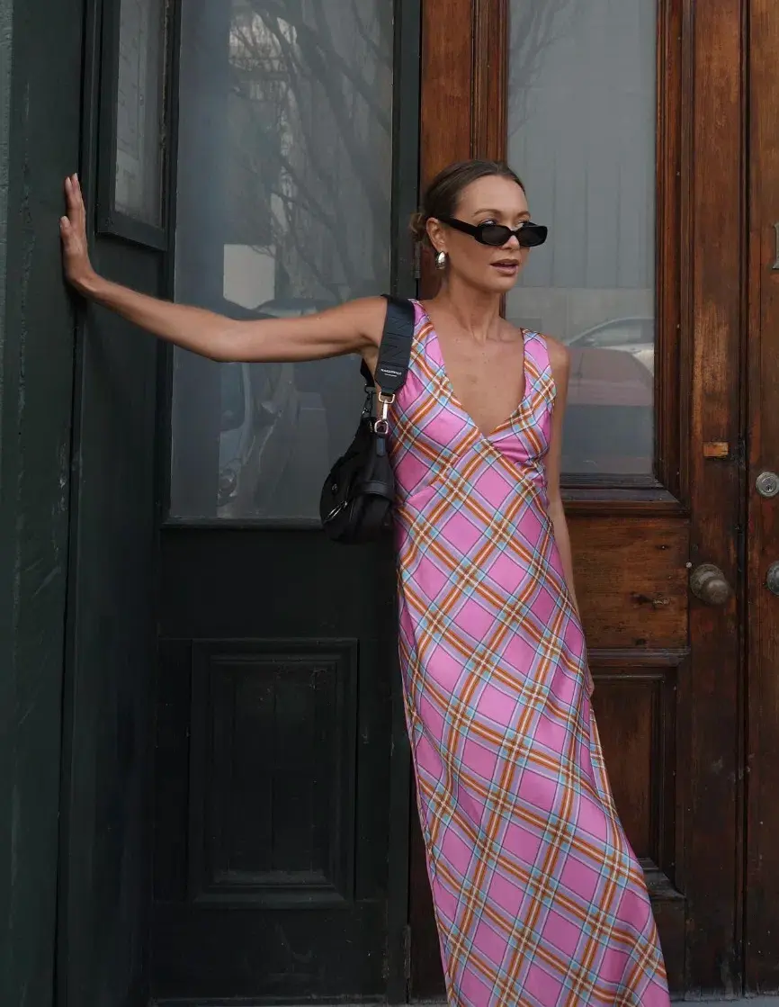 Steele Eadie Maxi Dress Pink Check Size XS / AU 6 - Image 4