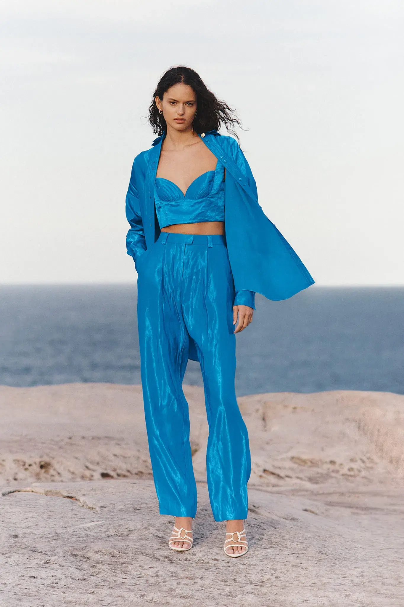 Aje Elation Pleated Bralette & Gracious Pant Set Blue Size 8 - Image 3