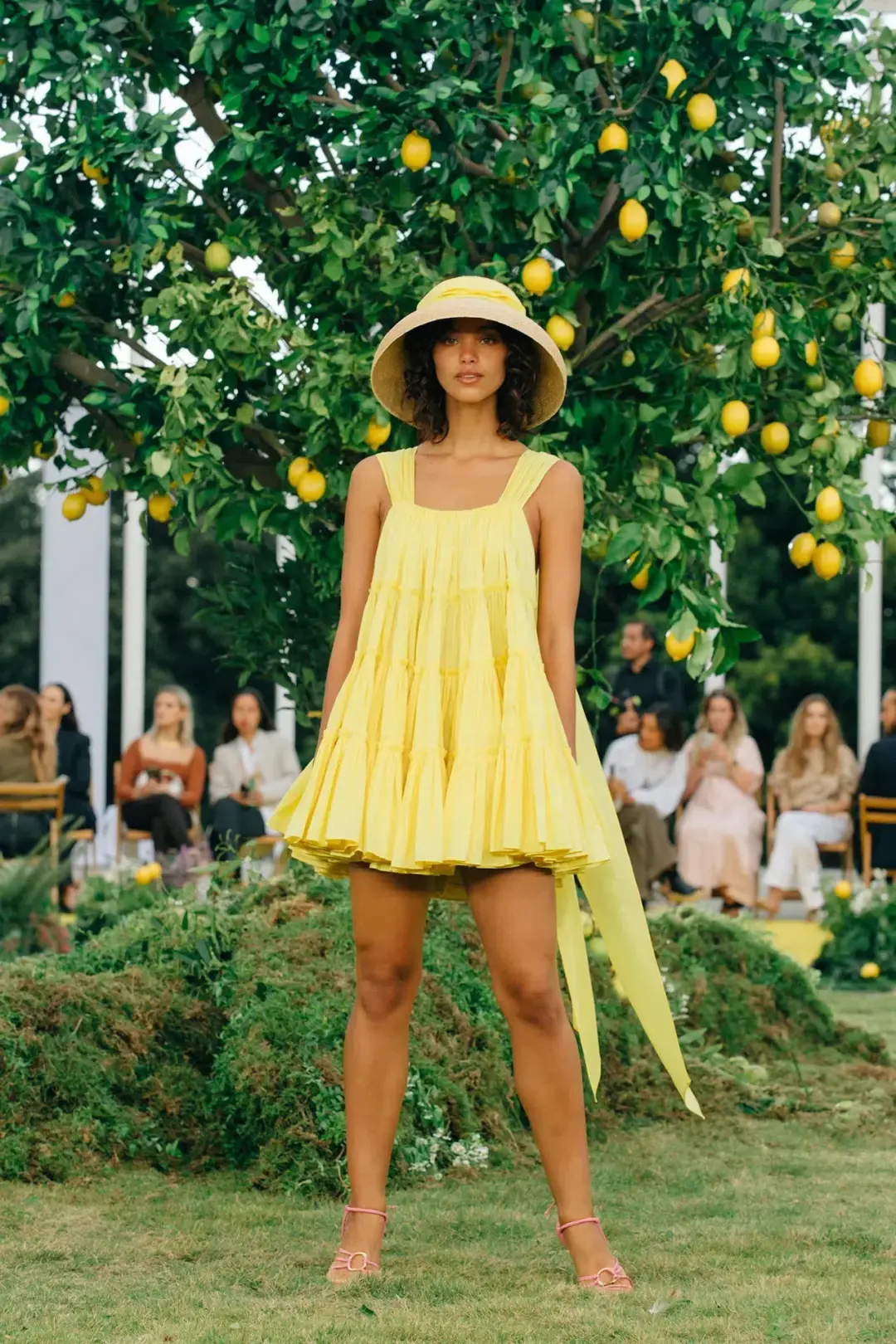 Aje Soltice Tiered Mini Dress Yellow Size 6 for rent on The Volte - main image