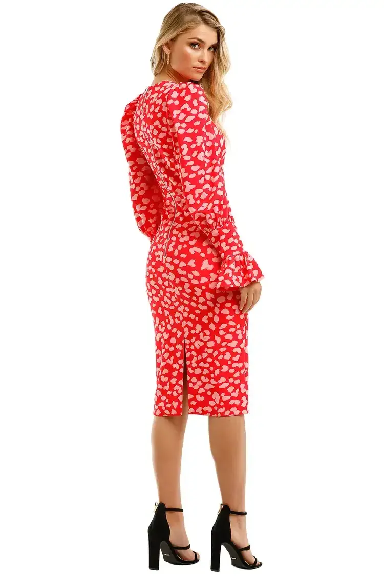By Johnny Strawberry Leopard Tulip Midi Dress Print Size 6 - Image 2