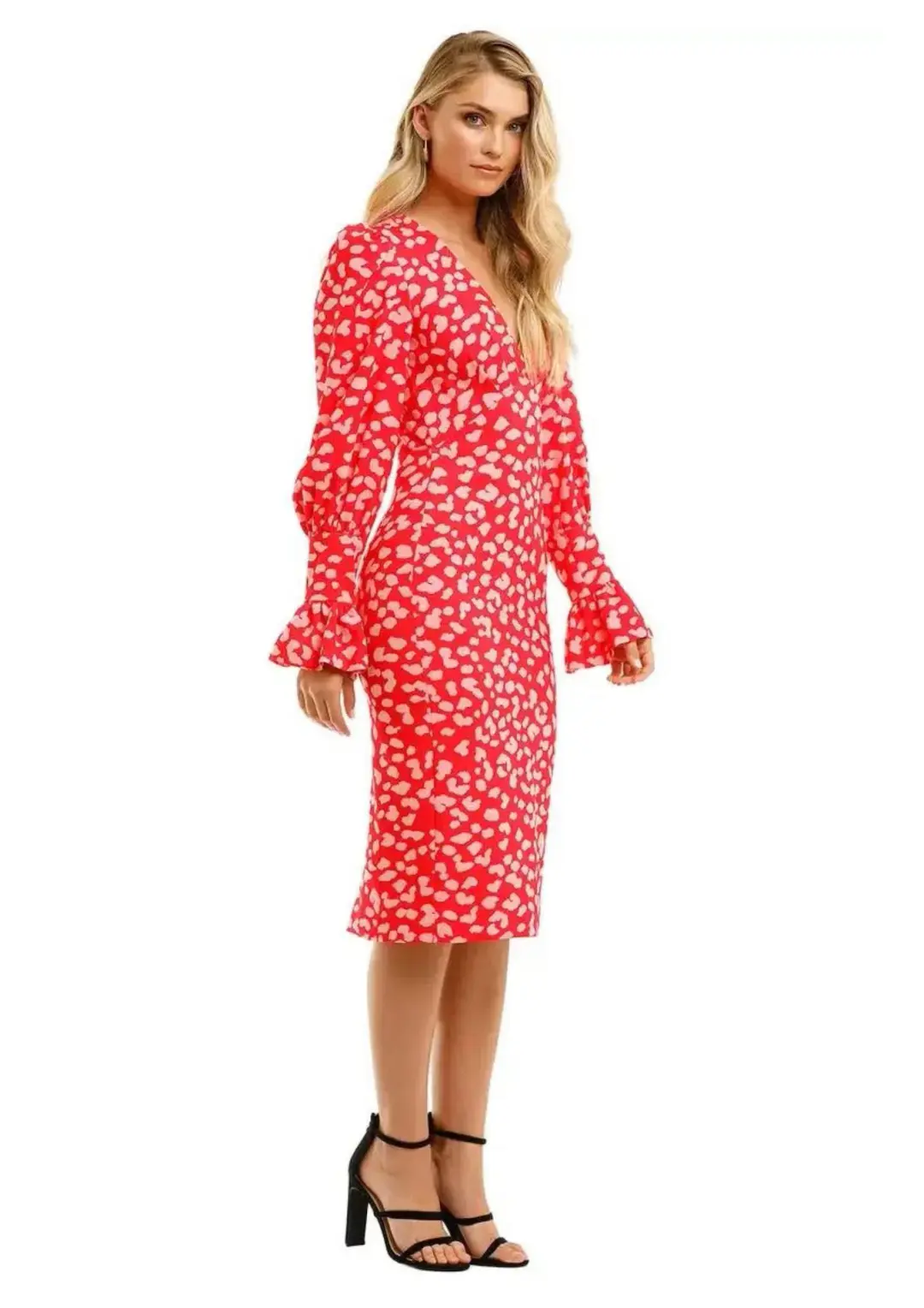 By Johnny Strawberry Leopard Tulip Midi Dress Print Size 6 for rent on The Volte - main image