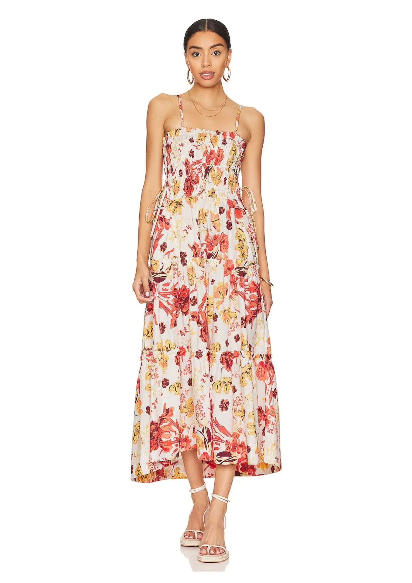 Shona Joy Kalani Shirred Tiered Midi Dress Floral Size 8 - Image 1