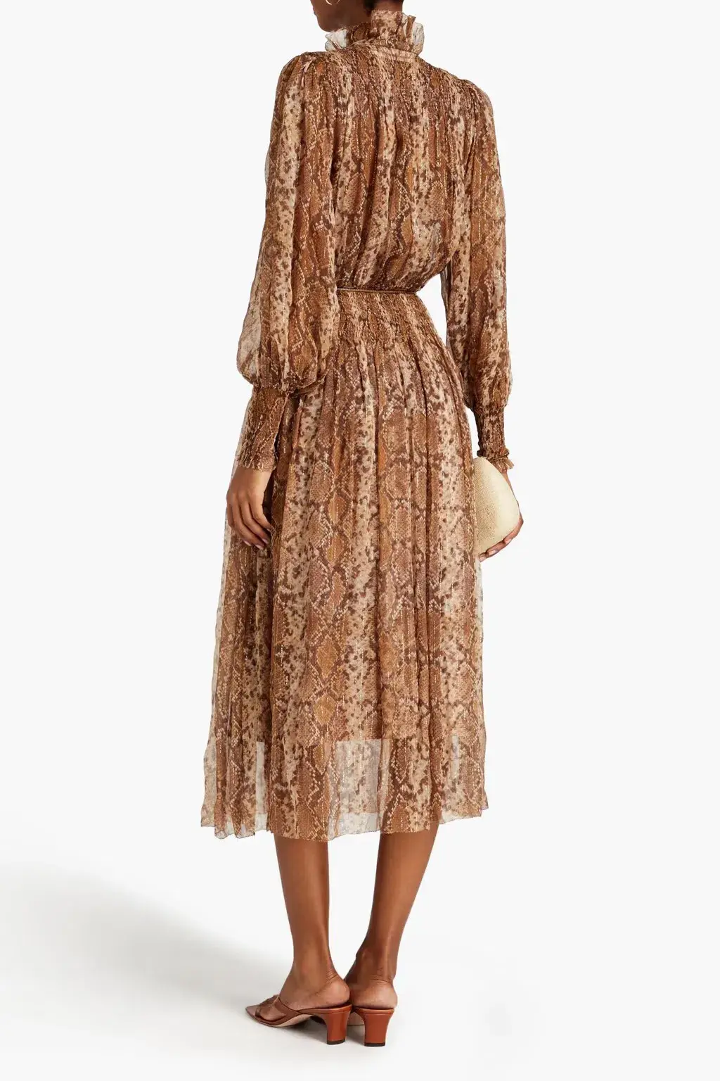 Zimmerman Belted Metallic Snake-Print Silk-Blend Chiffon Midi Dress Animal Print Size 2/AU 12 - Image 2