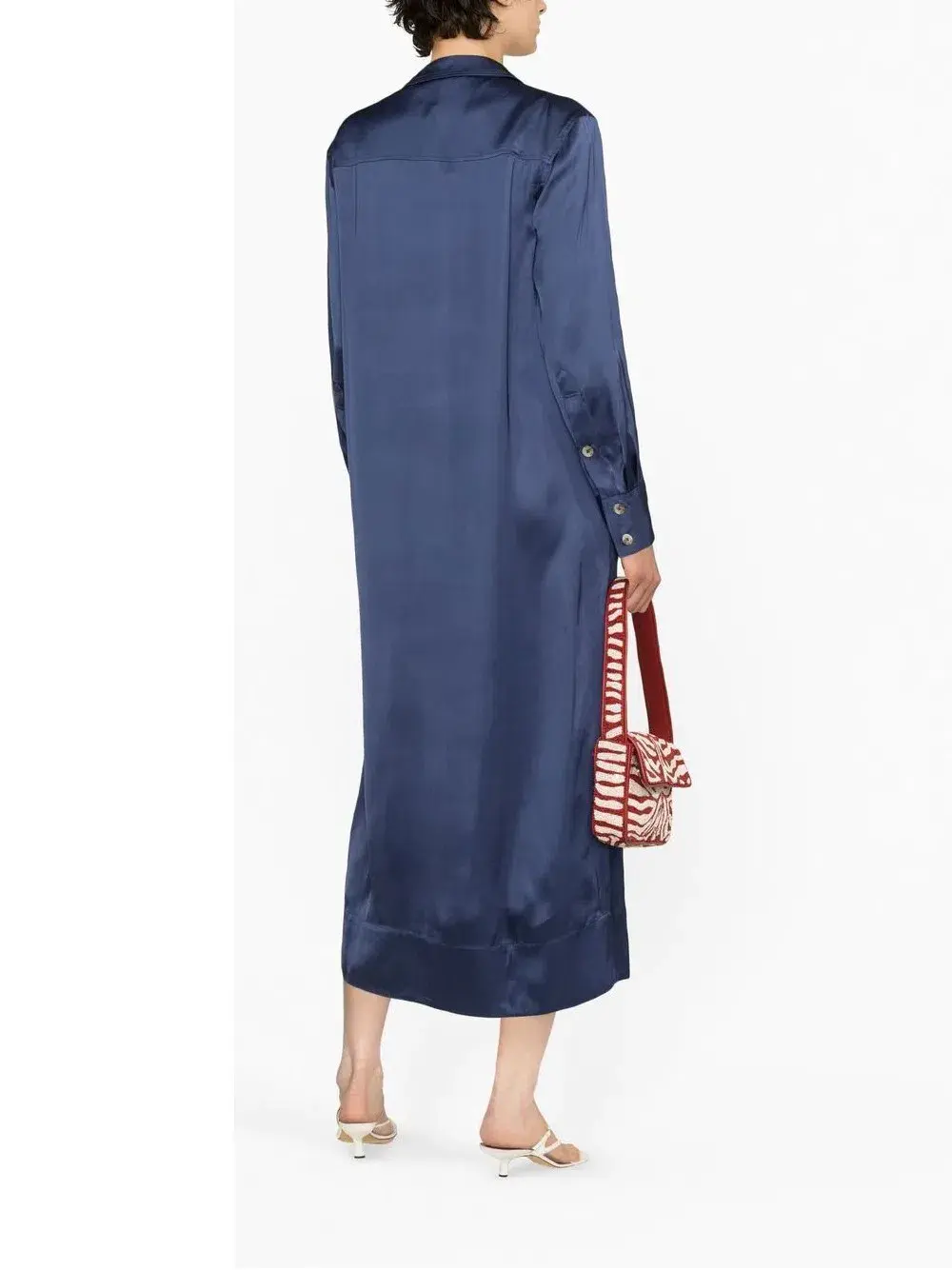 LouLou Studio Ara Satin Maxi Shirt Dress Navy Size M/Au 12 - Image 2
