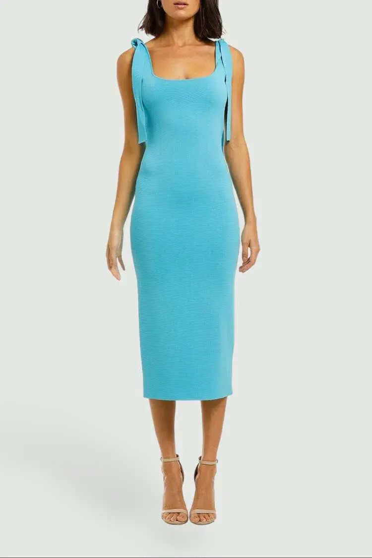 By Johnny Tie Up Knit Midi Dress Blue Size 10 - Image 2
