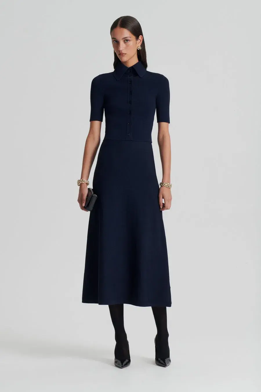 Scandal Theodore Crepe Knit Soft Skirt Navy Size M/AU 10 - Image 1