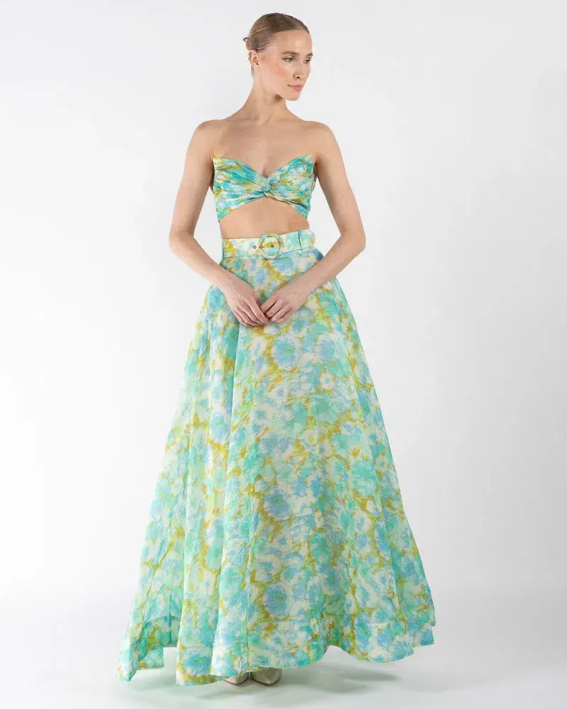 Zimmermann High Tide Crop Bodice And Ikat Maxi Skirt Set Floral Size 0/Au 8 - Image 1