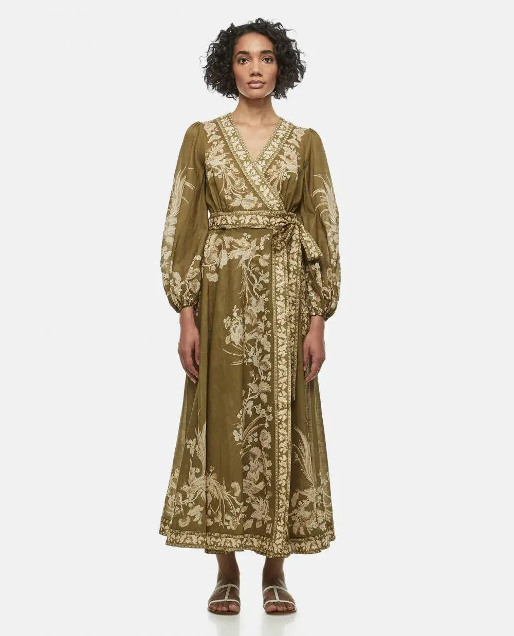Zimmermann Anneke Cotton Voile Wrap Midi Dress in Olive Green Size 2/Au 12 - Image 1