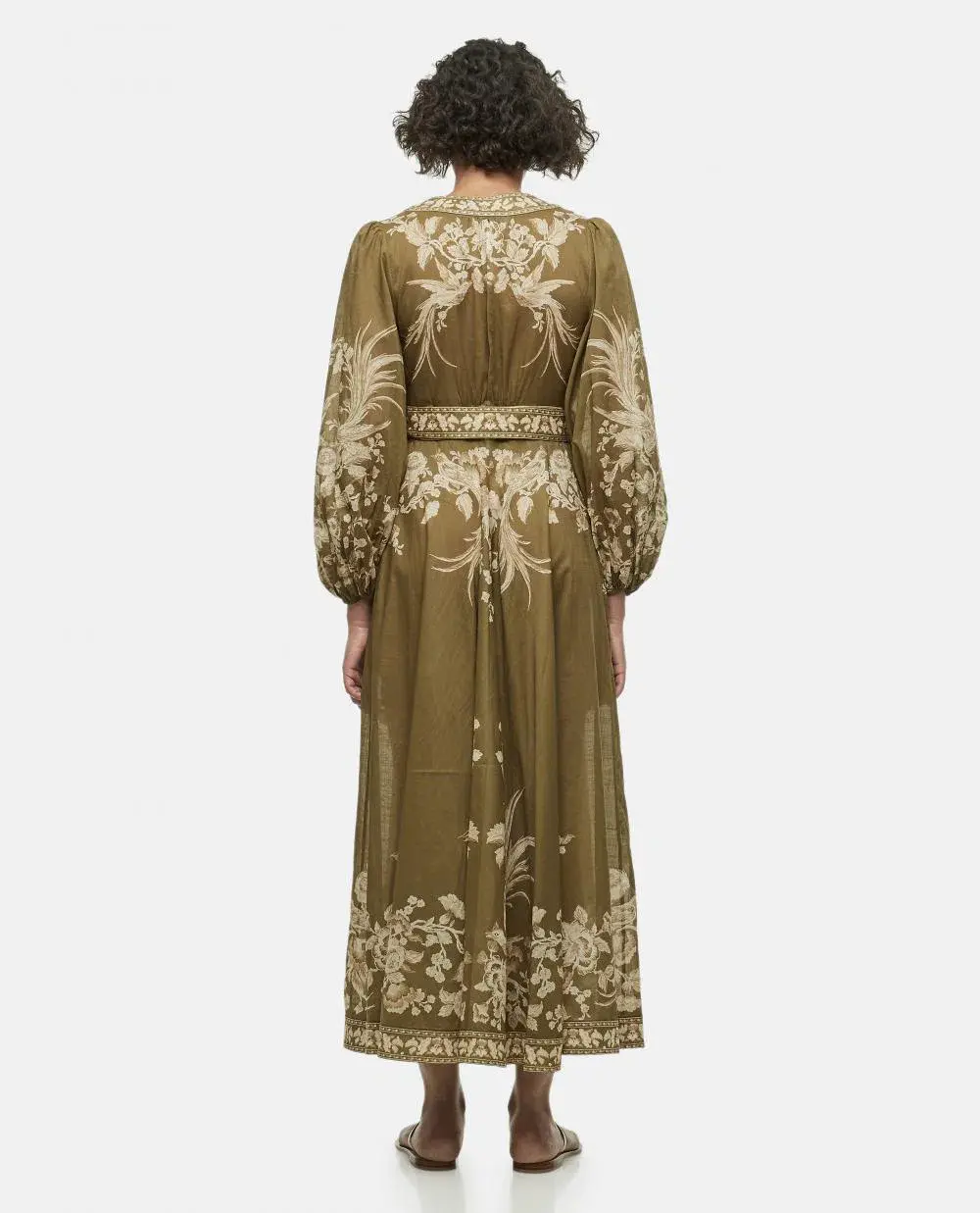 Zimmermann Anneke Cotton Voile Wrap Midi Dress in Olive Green Size 2/Au 12 - Image 2