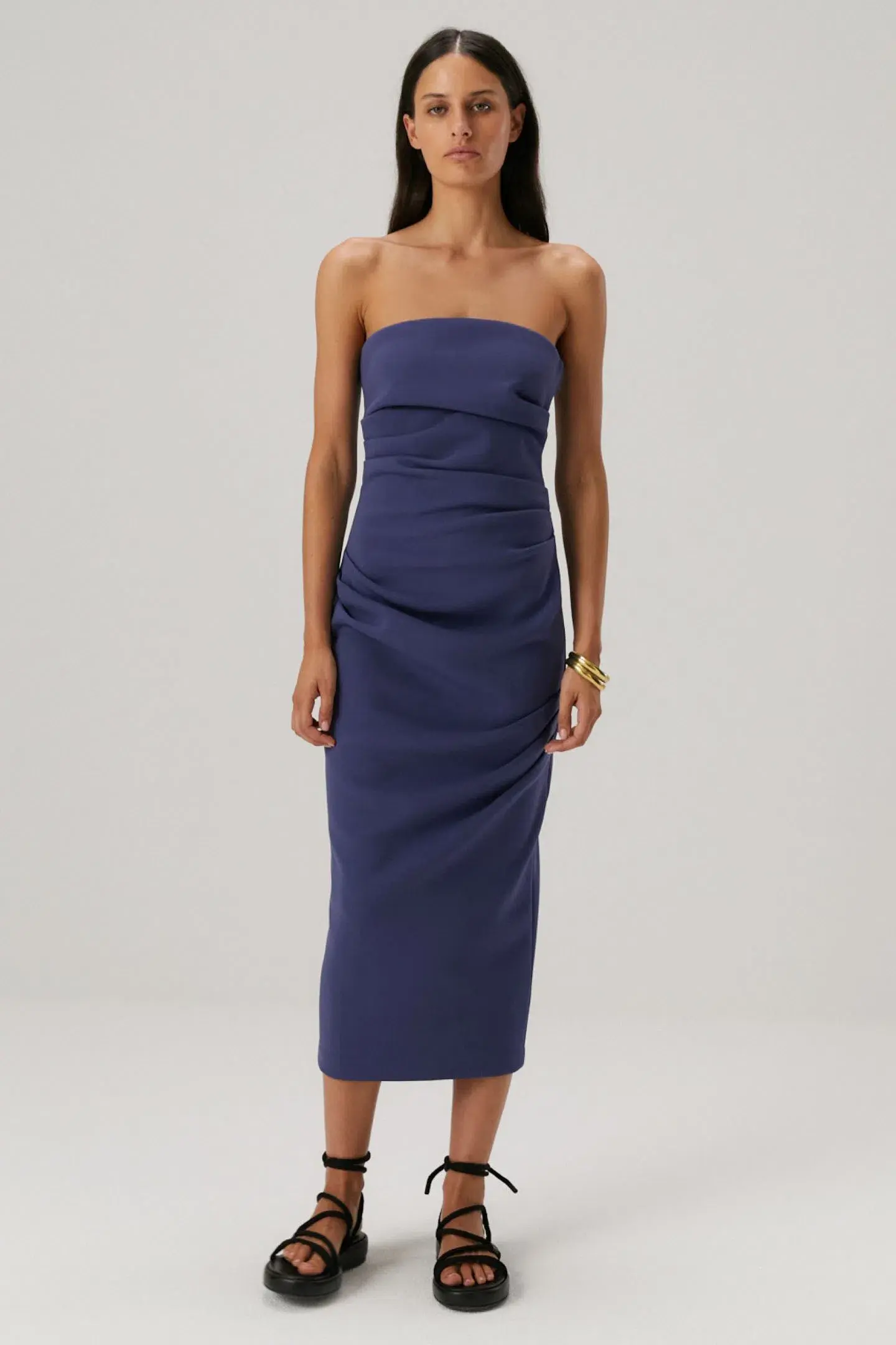 MISHA Calandra Strapless Midi Dress Denim Blue Size 12/L - Image 1