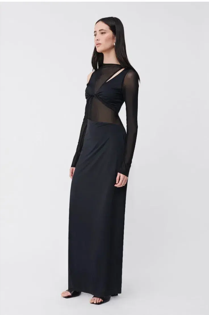SUBOO Rodin Long Sleeve Mesh Kersey Maxi Dress Black Size XS/Au 6 - Image 2