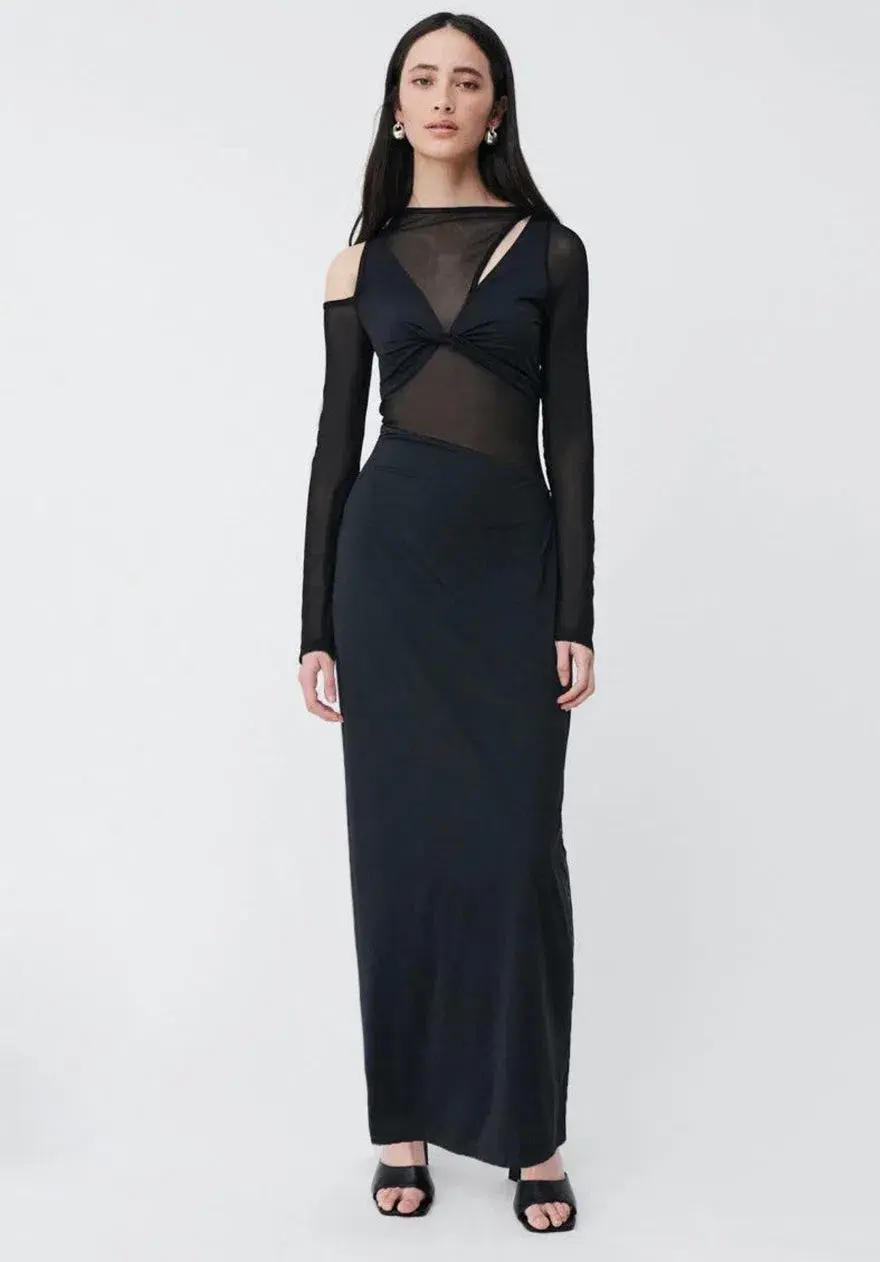 SUBOO Rodin Long Sleeve Mesh Kersey Maxi Dress Black Size XS/Au 6 - Image 1