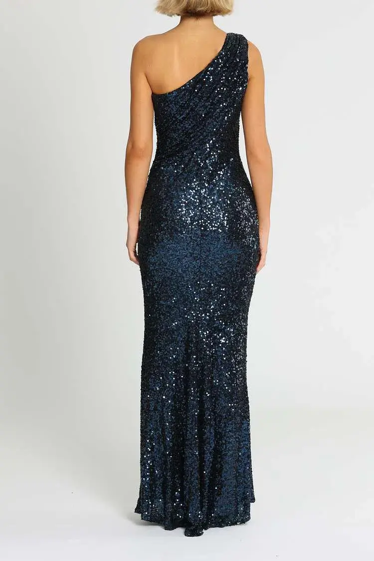 Badgley Mischka Sequin Gown Navy Size 14 - Image 3