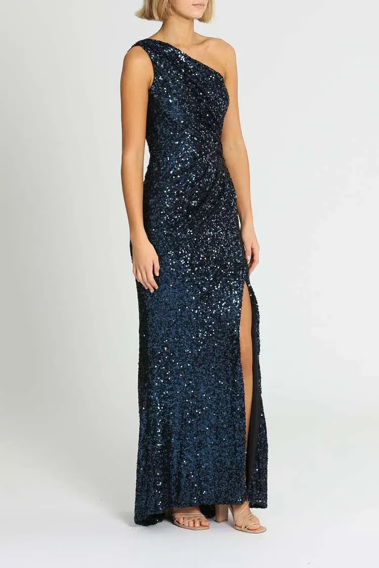 Badgley Mischka Sequin Gown Navy Size 14 - Image 2