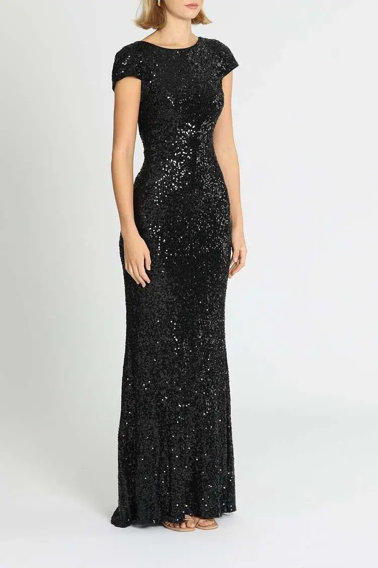 Badgley Mischka Sequin Cowl Back Gown Black Size 10 - Image 2