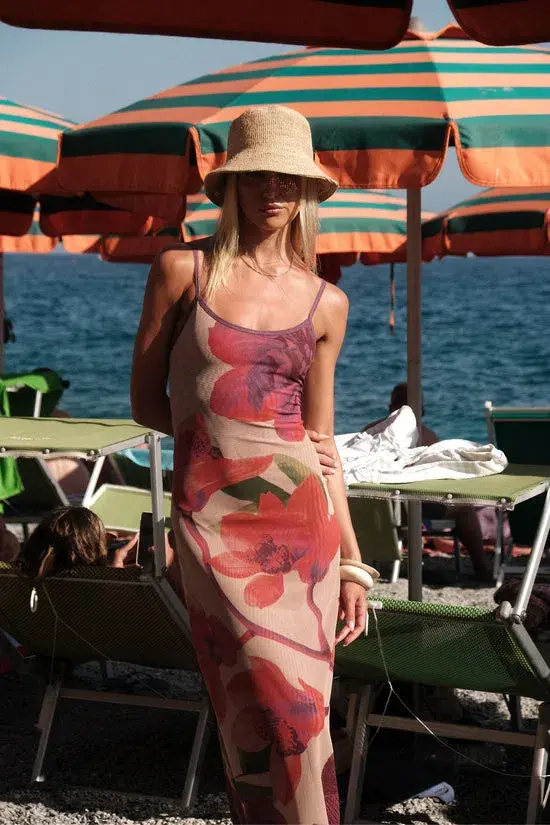 With Harper Lu Slip Maxi Dress in Mesh Fuchsia Bloom Size 8  - Image 3