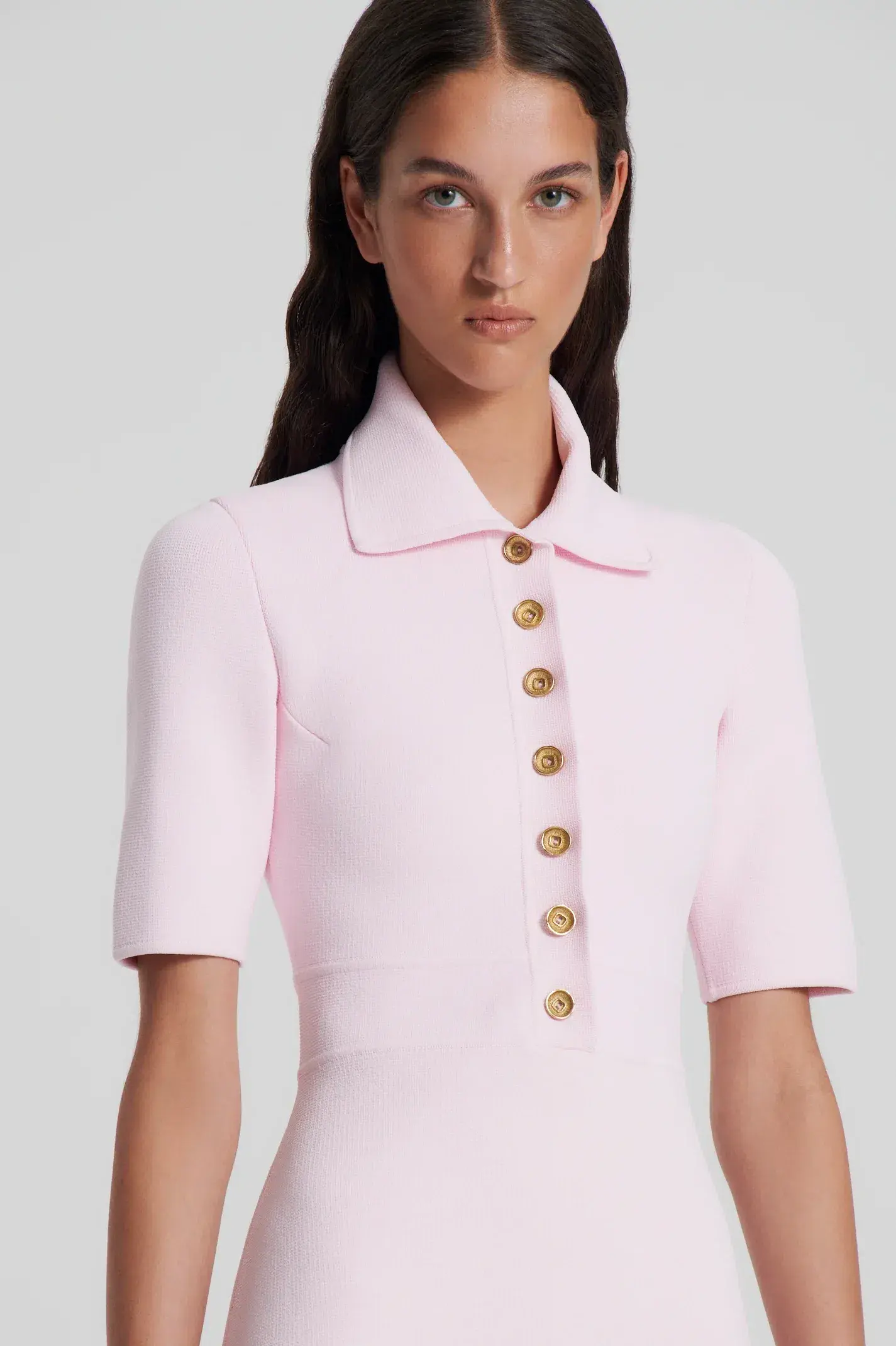 Scanlan Theodore Crepe Knit Button Collar Mini Dress Angel Size M / Au 10 - Image 4