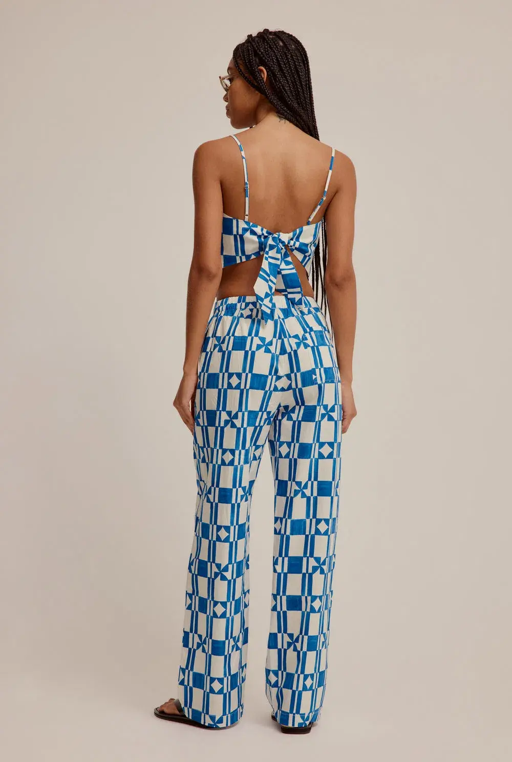 Venroy Printed Poplin Top and Pant Set  in Blue/Off White Geometric Size XS/Au 6 - Image 2