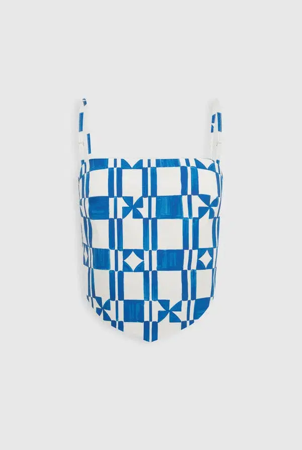 Venroy Printed Poplin Top and Pant Set  in Blue/Off White Geometric Size XS/Au 6 - Image 3