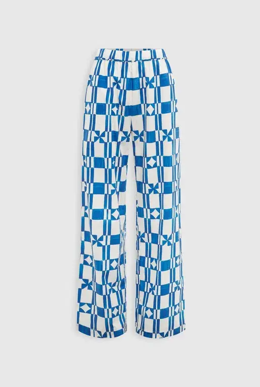 Venroy Printed Poplin Top and Pant Set  in Blue/Off White Geometric Size XS/Au 6 - Image 4