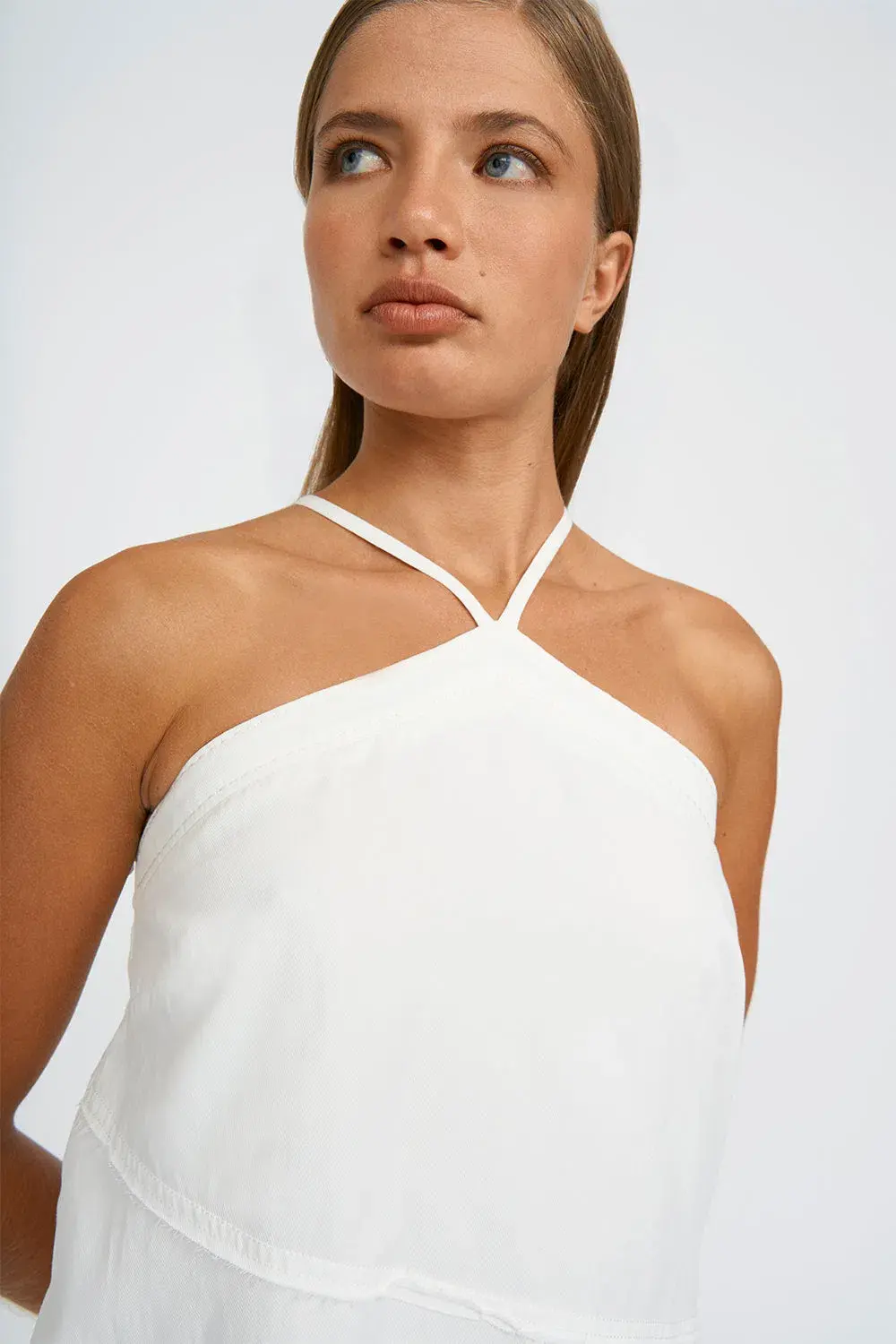 By Johnny Clara Cross Mini Dress Ivory Size 6  for rent on The Volte - main image