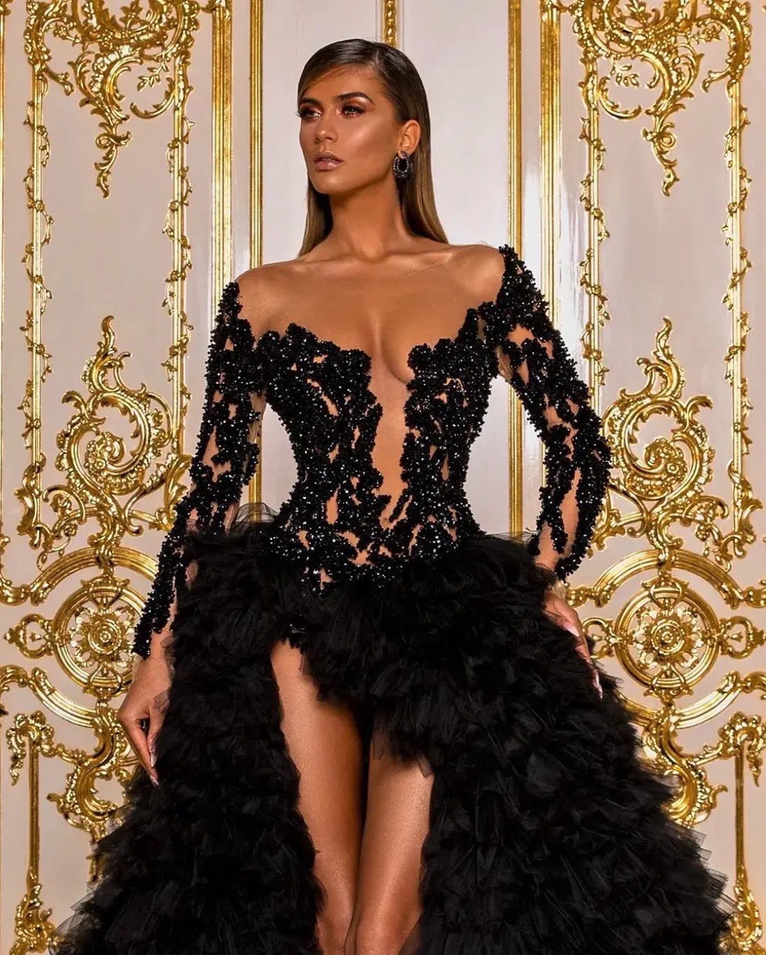 Albina Dyla Beaded Bodice Full Tulle Dress Black Size 6 - Image 2