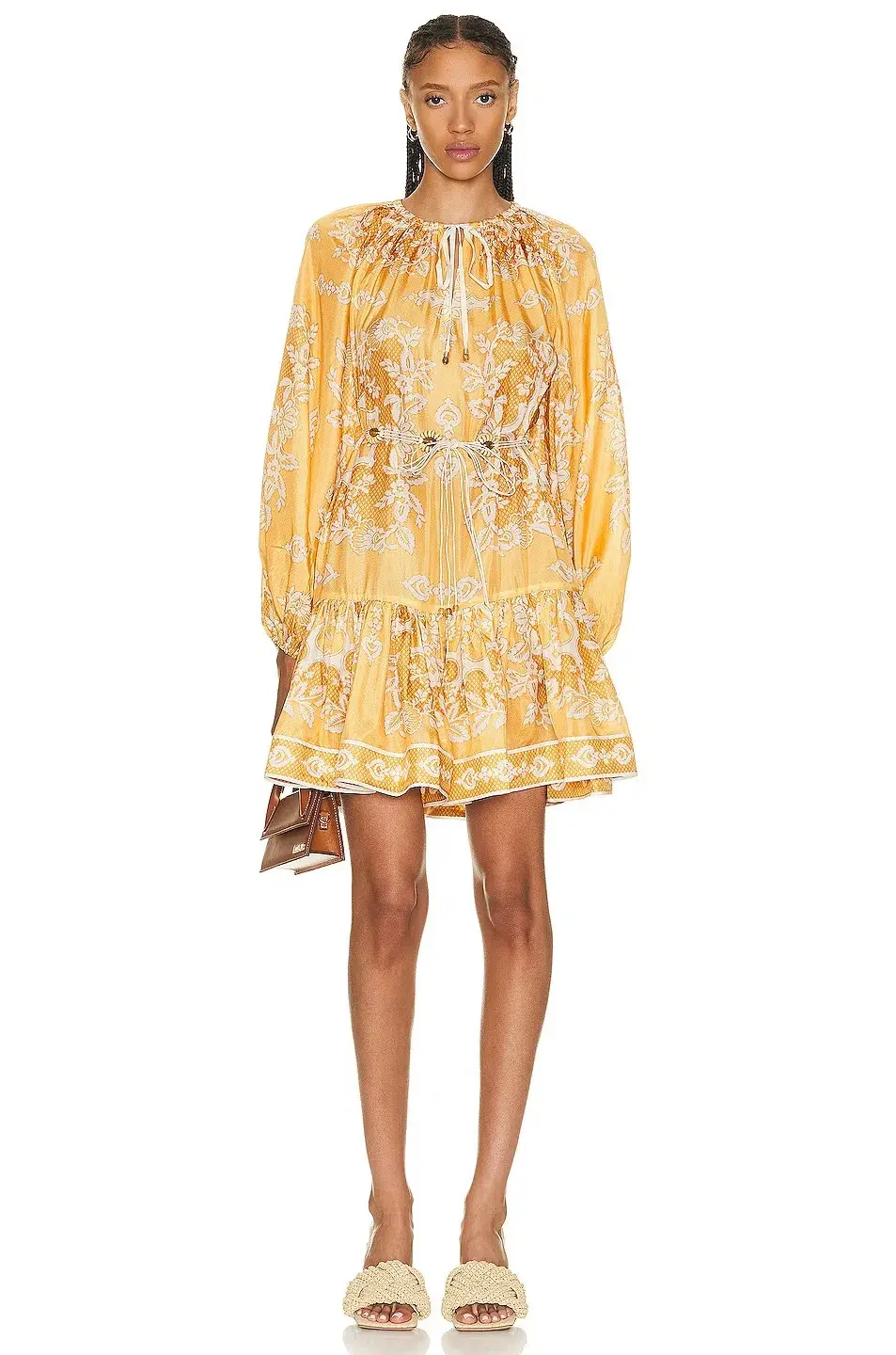 Zimmermann Raie Tiered Billow Mini Dress Gold Damask Size 0/Au 8 - Image 1