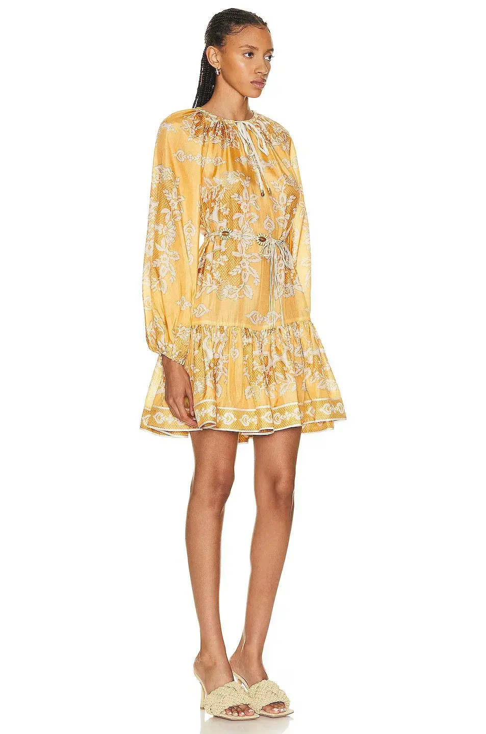 Zimmermann Raie Tiered Billow Mini Dress Gold Damask Size 0/Au 8 - Image 2
