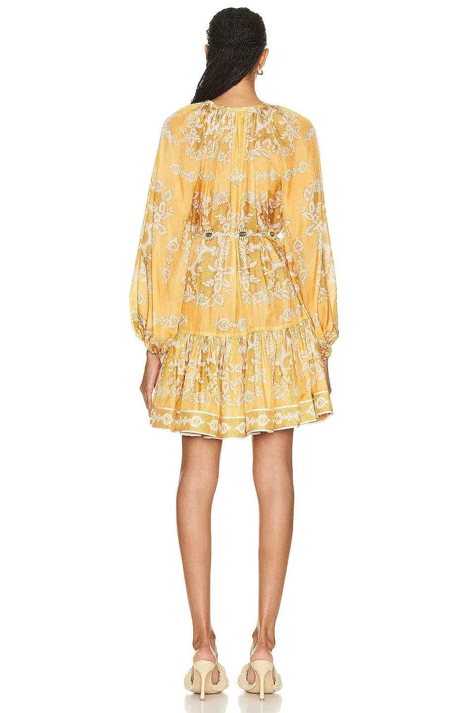 Zimmermann Raie Tiered Billow Mini Dress Gold Damask Size 0/Au 8 - Image 3