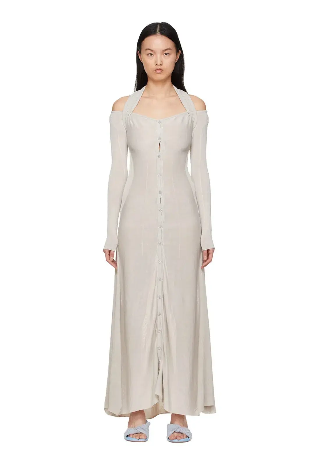 Jacquemus Lagoa Cold-Shoulder Knitted Halterneck Dress Grey Size 8 - Image 1