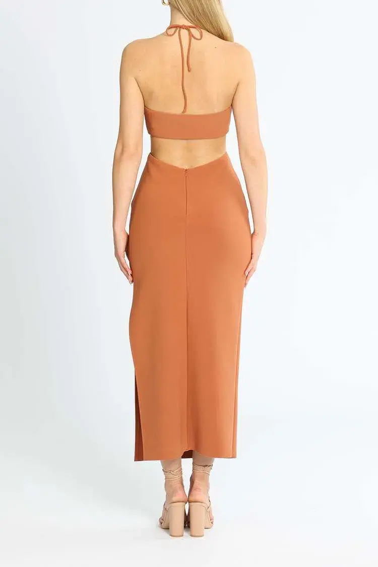 Bec and Bridge Cut Out Midi Dress Orange Size 16 - Image 3