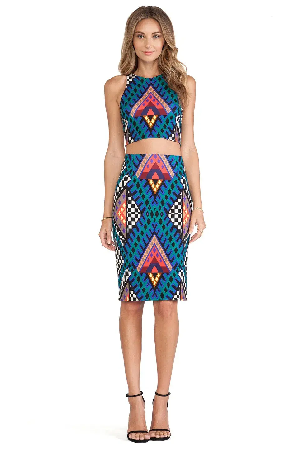 Mara Hoffman Crop Racer Top and High Waisted Pencil Skirt Set Print Size 2 - Image 1