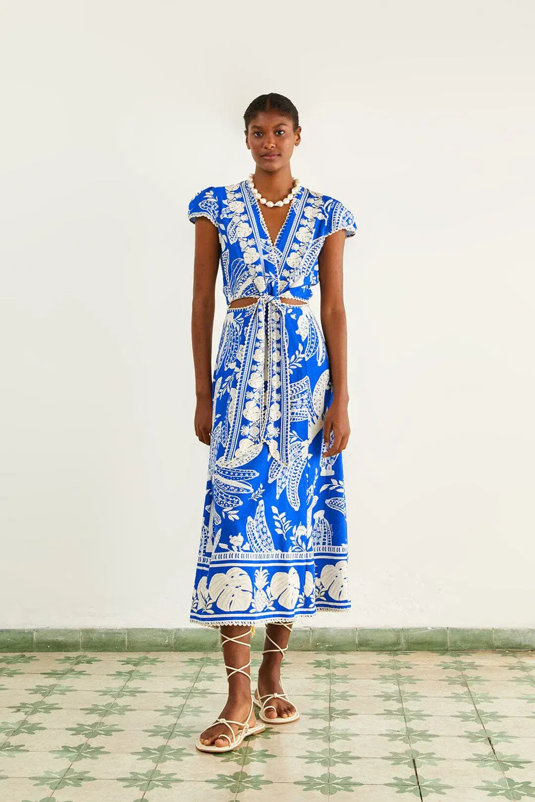 Farm Rio Blue Lace Banana Midi Dress Print Size 12 - Image 1