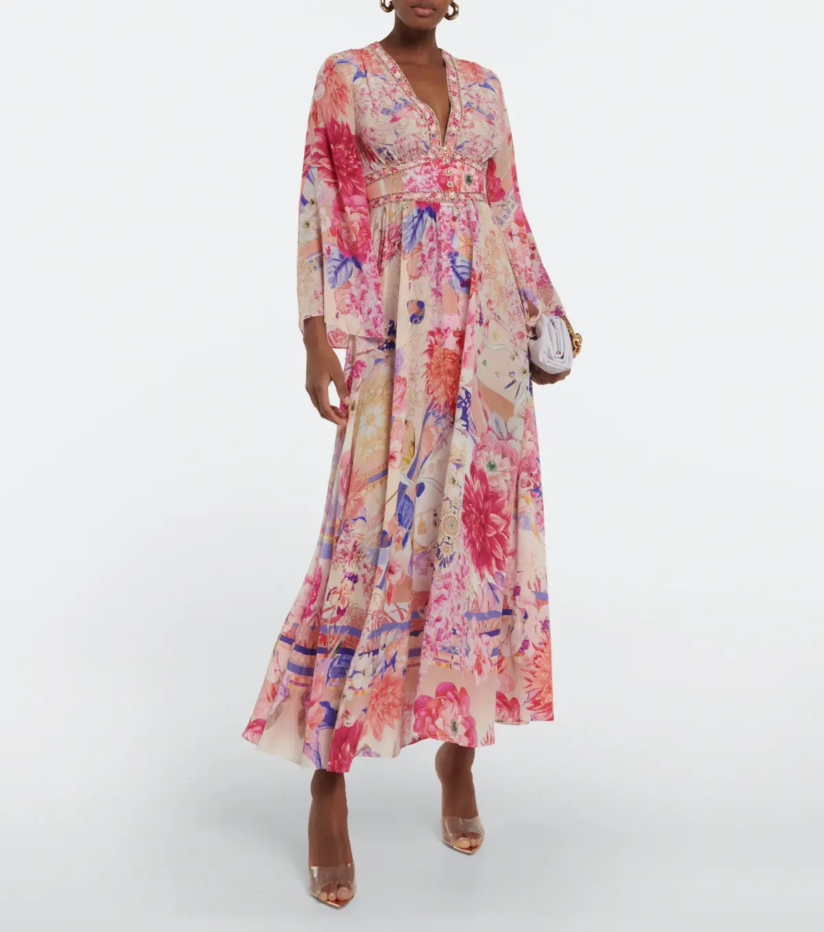 Camilla Kimono Sleeve Dress With Shirring Detail Floral Size 14 - Image 1