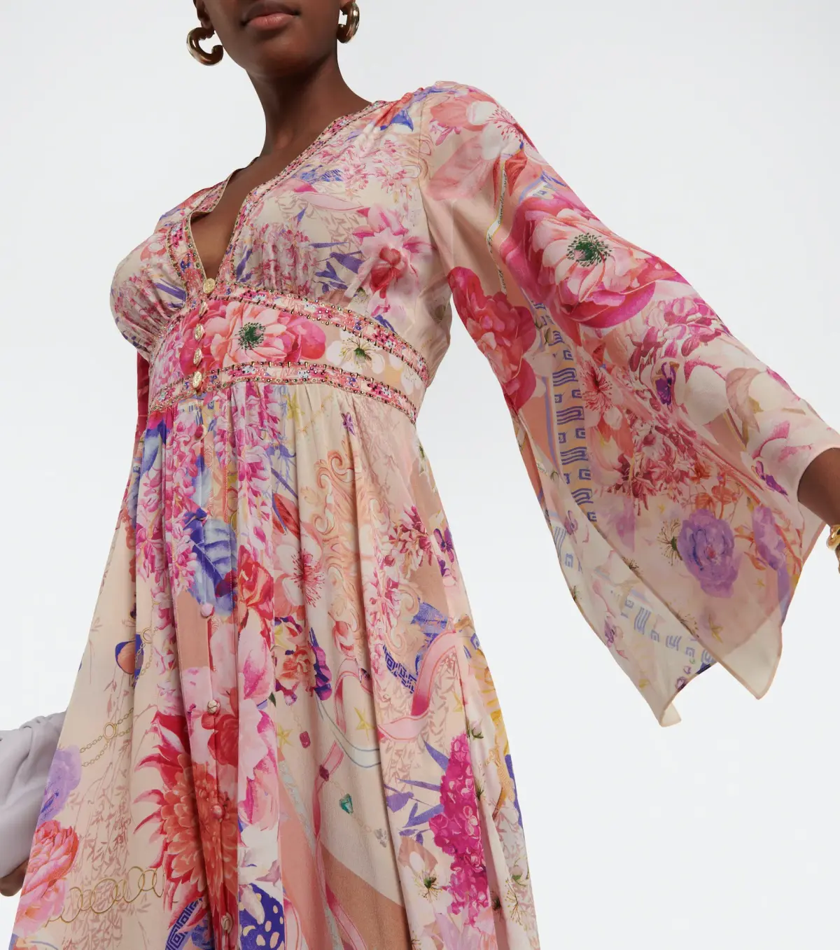 Camilla Kimono Sleeve Dress With Shirring Detail Floral Size 14 - Image 2