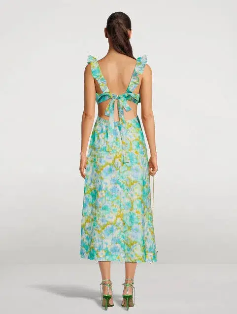 Zimmermann High Tide Frilled Midi Dress in Aqua Ikat Floral Size 1 / AU 10 - Image 2