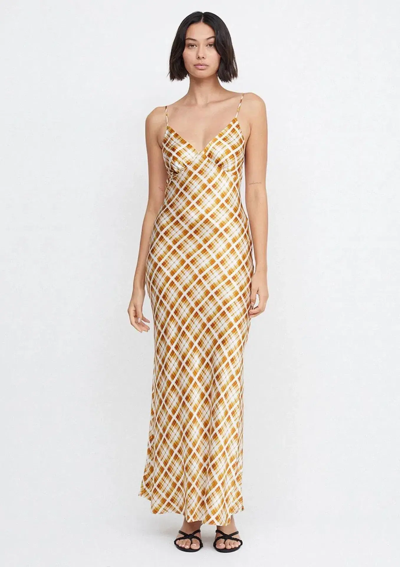 Bec & Bridge Amber V Neck Maxi Dress In Sunflower Check Print Size S / AU 8 - Image 1
