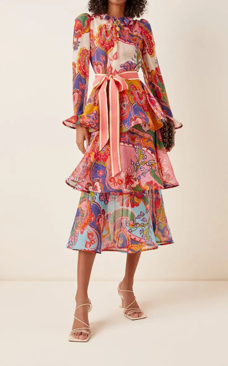Zimmermann The Lovestruck Flounce Cotton-silk Midi Dress Mixed Paisley Floral Size 3/Au 14 - Image 4