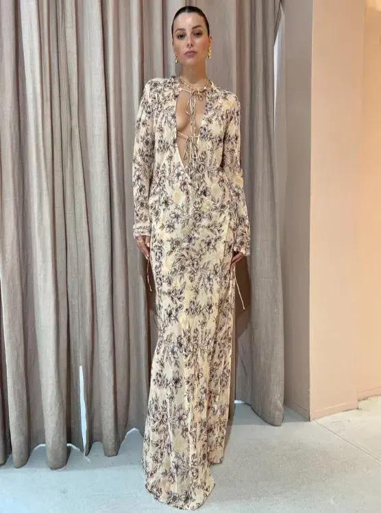Bec & Bridge Floria Long Sleeve Sunflower Maxi Tie Up Dress in Florence Floral Size AU 8 - Image 2