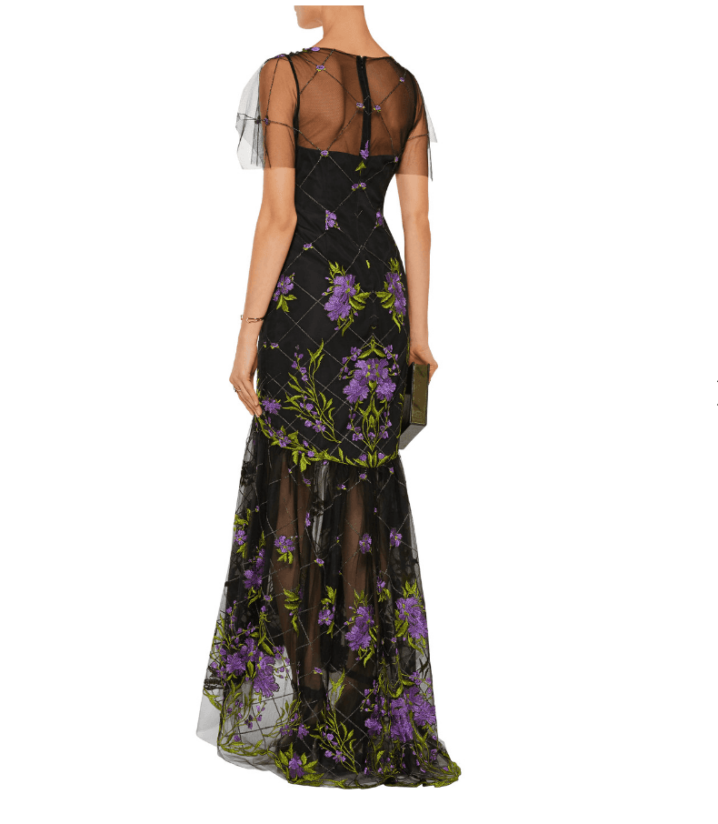 Marchesa Notte High Low Illusion Tulle Gown Dress Black Floral Size 8 - Image 2
