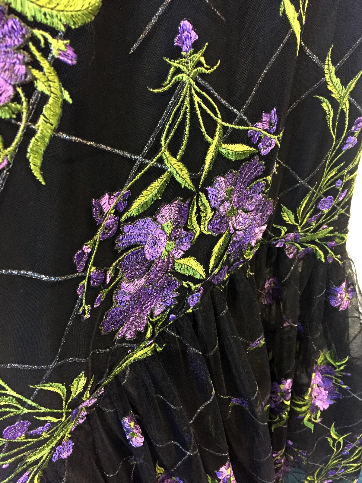 Marchesa Notte High Low Illusion Tulle Gown Dress Black Floral Size 8 - Image 4