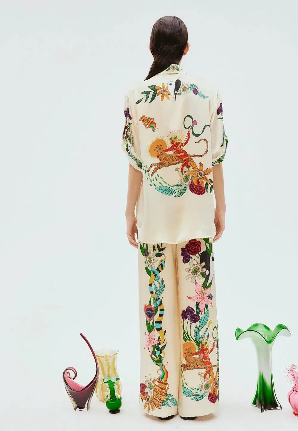 Alemais Meagan Silk Pant Size 10 And Oversized Shirt Size 8 Set Print - Image 3