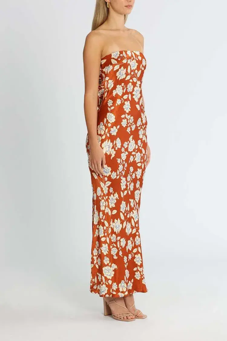 Bec & Bridge Blossom Strapless Maxi Dress Rust Print Size 12 - Image 2