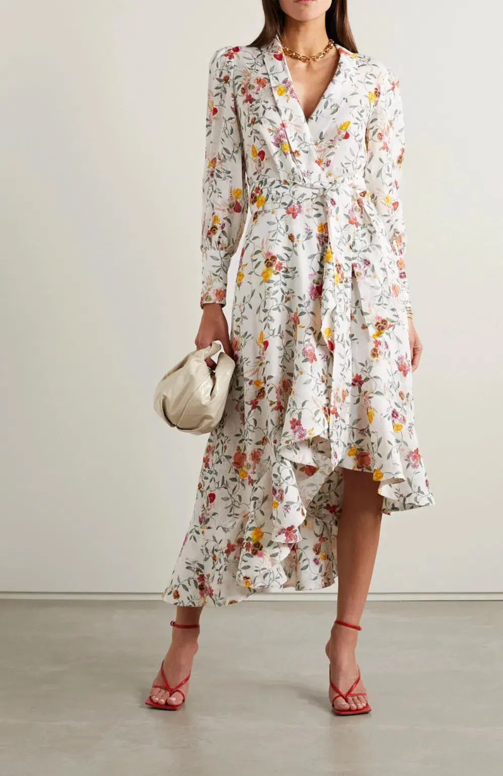 Zimmermann Asymmetric Midi Linen Wrap Dress Floral Size 2 / AU 12 - Image 1