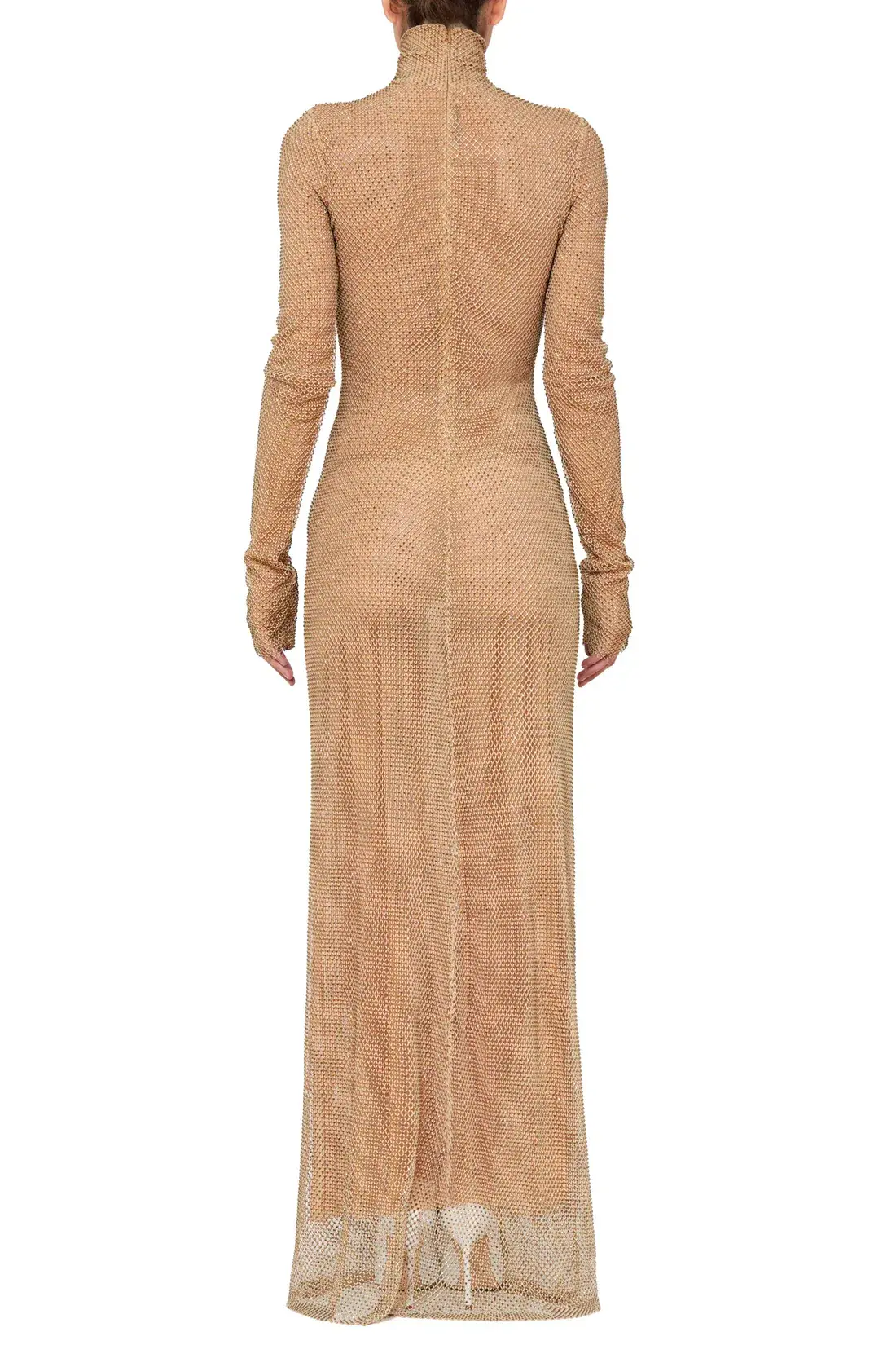 LaQuan Smith Mock Neck Column Gown Gold Size 6 - Image 3
