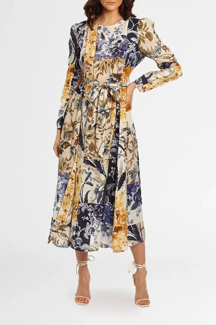 Zimmermann Aliane Patchwork Midi Dress Multi Size 16 AU - Image 1